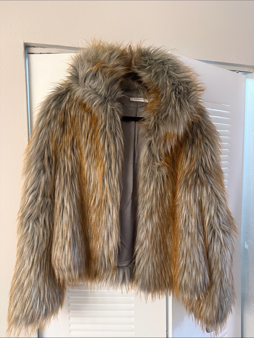 Faux Fur High Collar Jacket - Taupe Multi